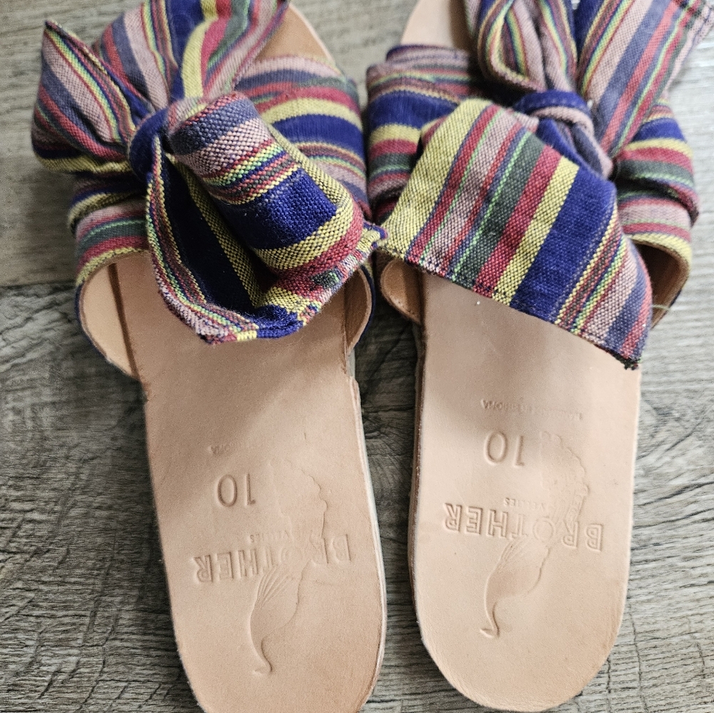 Brother Vellies Blue and Pink Slide Sandals with Bow